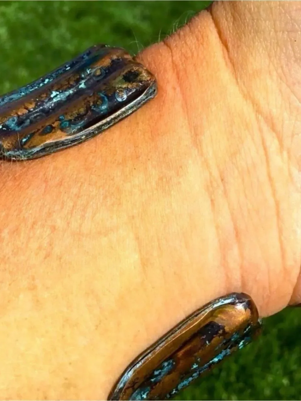 Western Turquoise Patina Copper Statement Cuff Bracelet USA Handmade